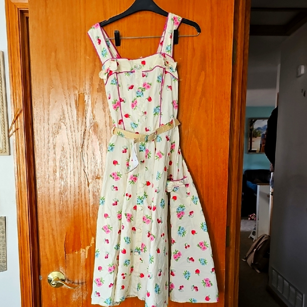 Hell Bunny Vixen Womens Dress Size LARGE Floral Sleeveless Dress Swing Pinup